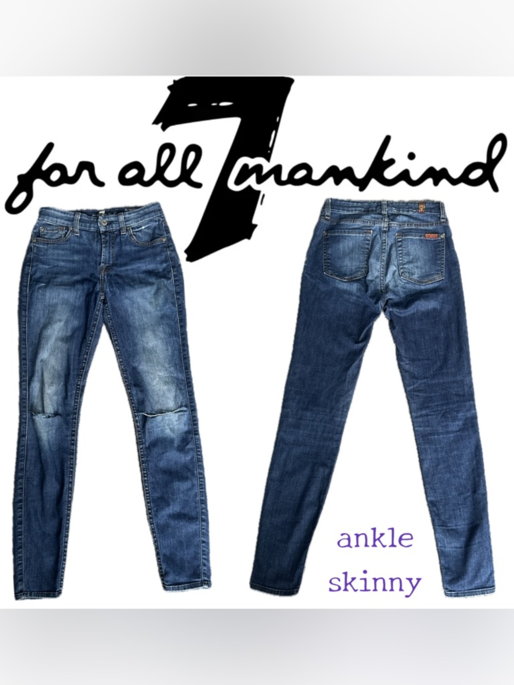 7 For All Mankind | Dark Wash Denim Ankle Skinny Jeans | 23